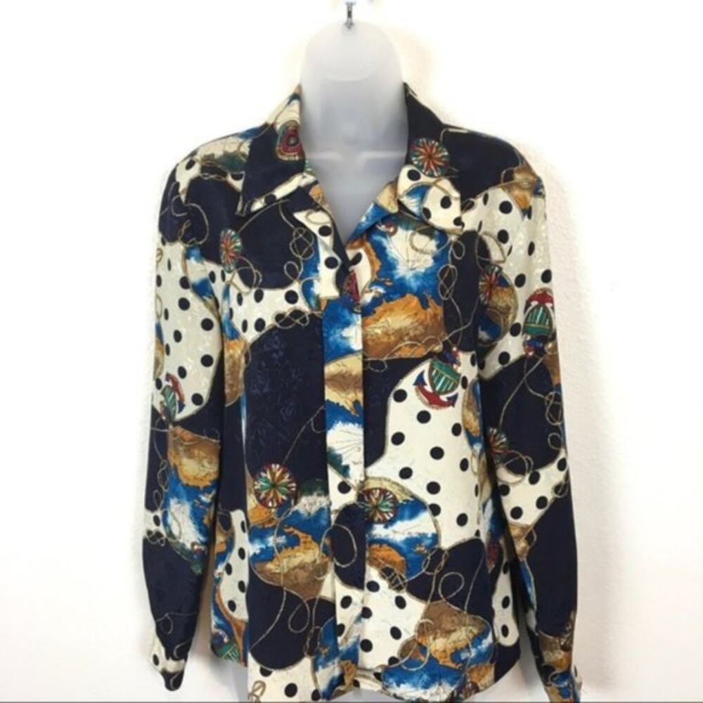 Nautical Blouse Eva Laurel Vintage Women's Navy And While Dot Print Size 6